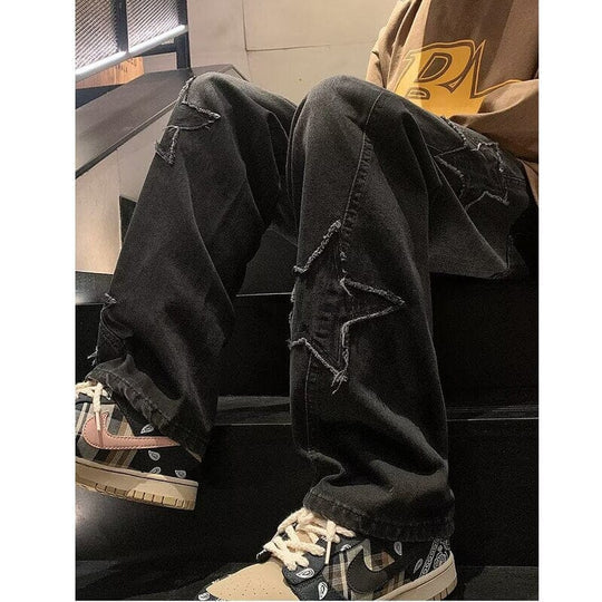 Calça Grunge e Y2K Estrelas Bordadas