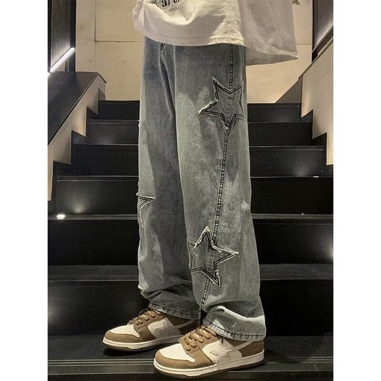 Calça Grunge e Y2K Estrelas Bordadas
