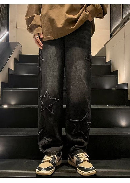 Calça Grunge e Y2K Estrelas Bordadas